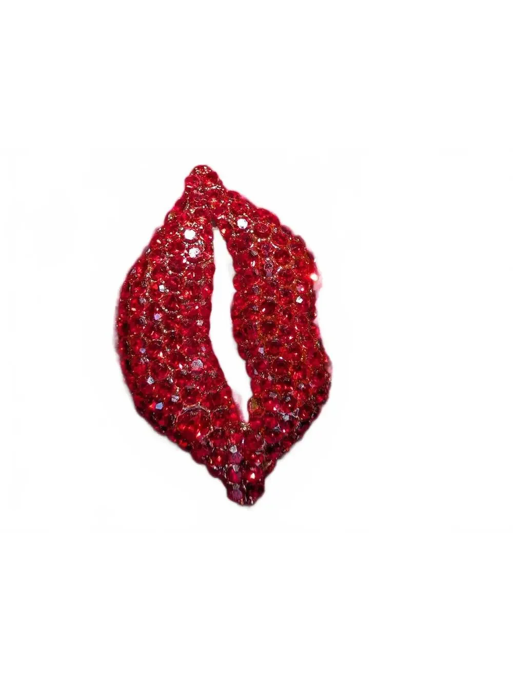 Vintage Red Rhinestone Lips Brooch Pin